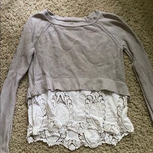 Grey and White Lace Sweater